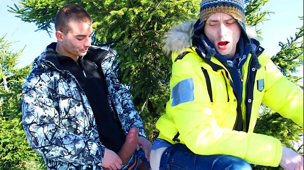 Two gay twinks fucking outside