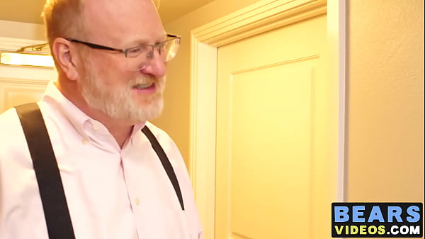 Mature hairy bear ass fucks curious young cub from behind