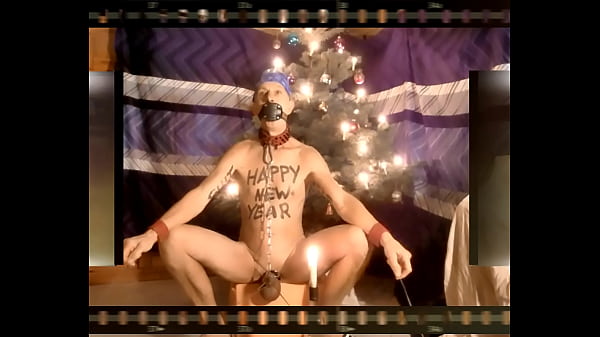 naked slave exposed Happy New Year body writing sparkler in urethra pathetic fag for party