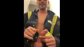 Jacking dick in work uniform